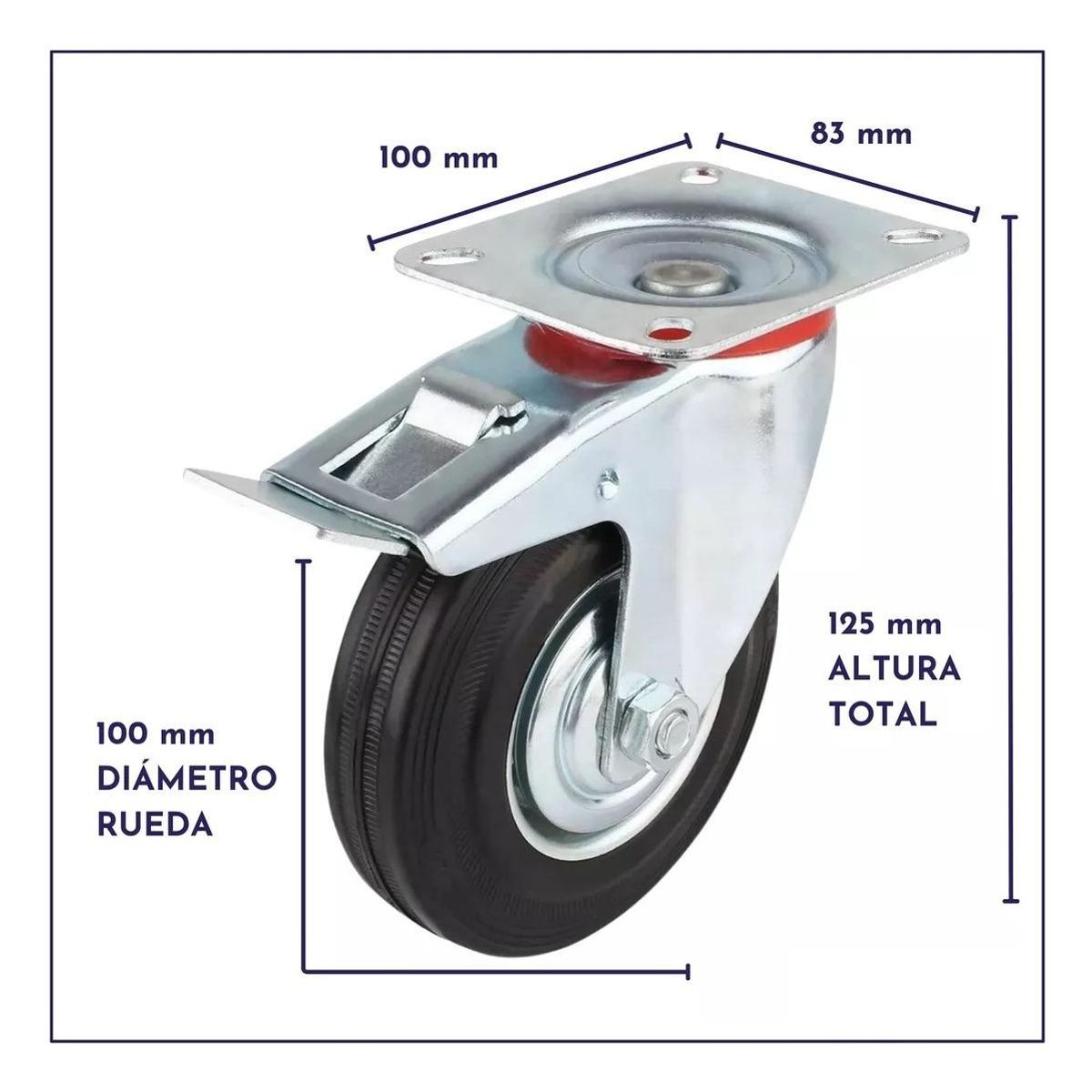 GENERICO - Pack de 2 Ruedas Giratorias Industriales con Freno 4"