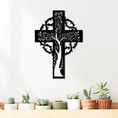 ELAB PROPIA - Cuadro Cruz Raíces Celestiales 50x35cm - Calado En Madera Fun Republic