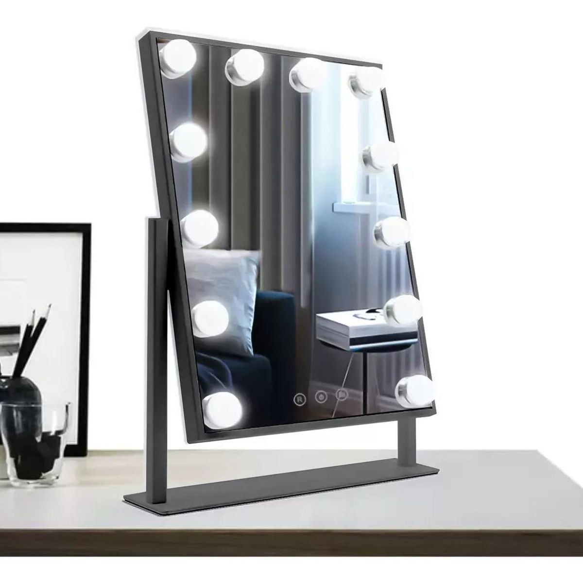 GENERICO - Espejo de Maquillaje LED con 12 Luces y USB 360°