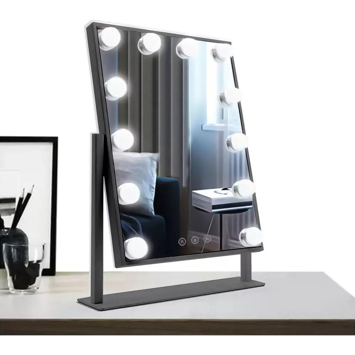 GENERICO - Espejo de Maquillaje LED con 12 Luces y USB 360°