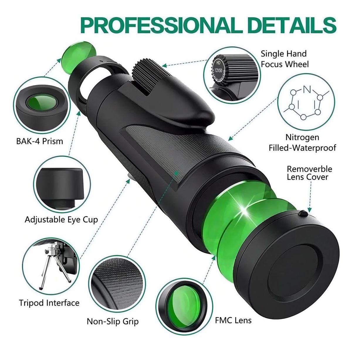 GENERICO - Monocular Compacto 12x50 Impermeable y Ligero