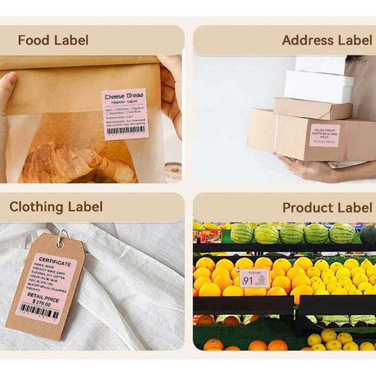 GENERICO - Pack de 3 Rollos de Etiquetas Adhesivas Rosadas 50x30mm