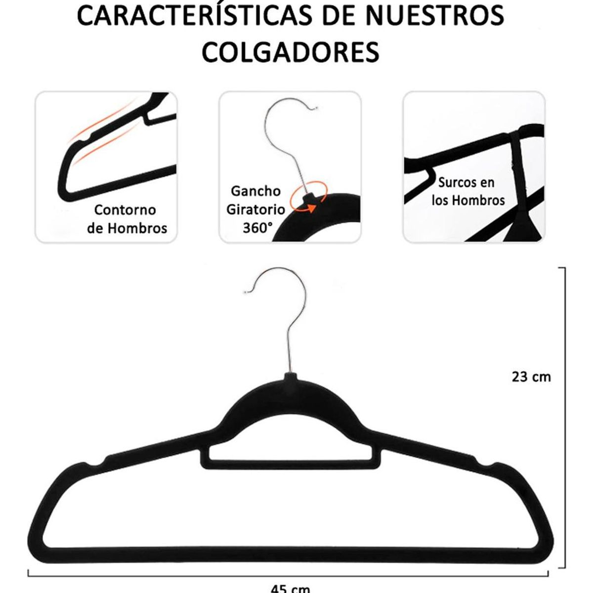 GENERICO - Colgadores Antideslizantes de Terciopelo - 30 Unidades