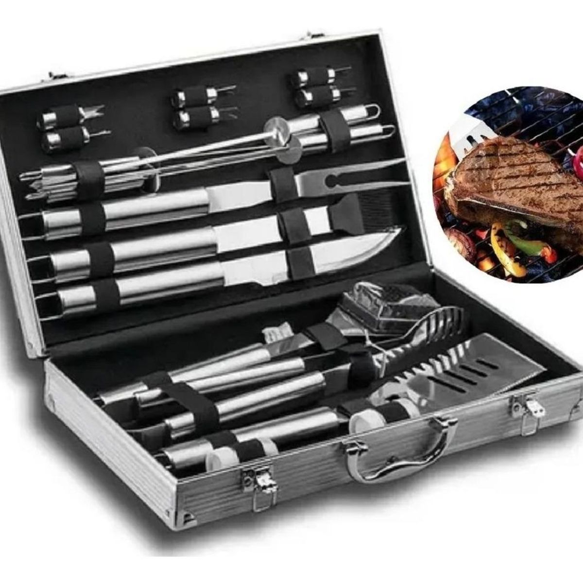 GENERICO - Kit Parrillero de 18 Piezas con Maleta para Asados