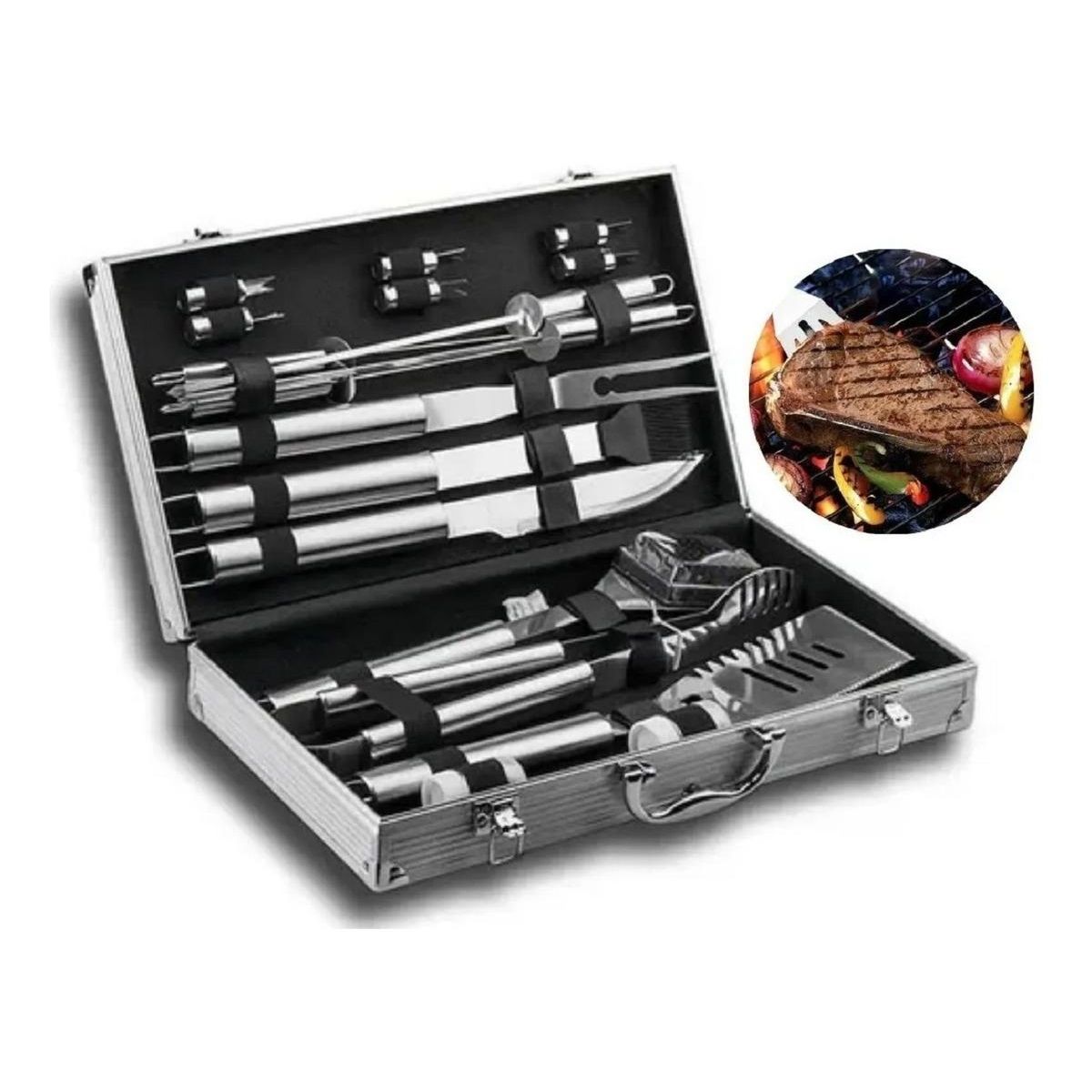 GENERICO - Kit Parrillero de 18 Piezas con Maleta para Asados
