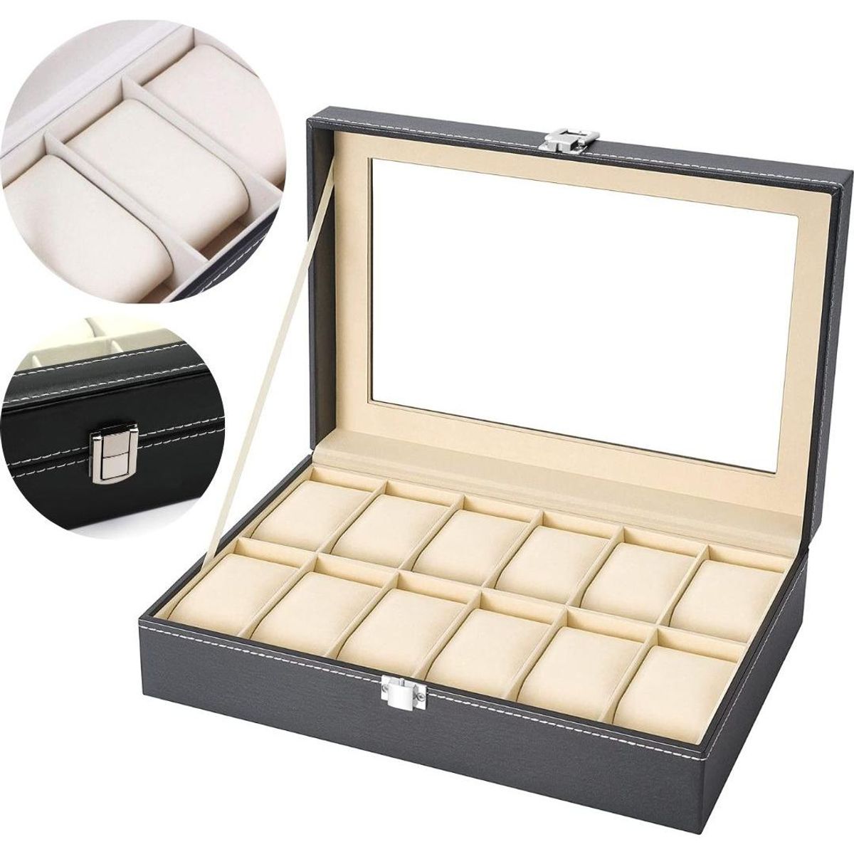 GENERICO - Caja Organizadora de Relojes de PU con 6 Compartimentos