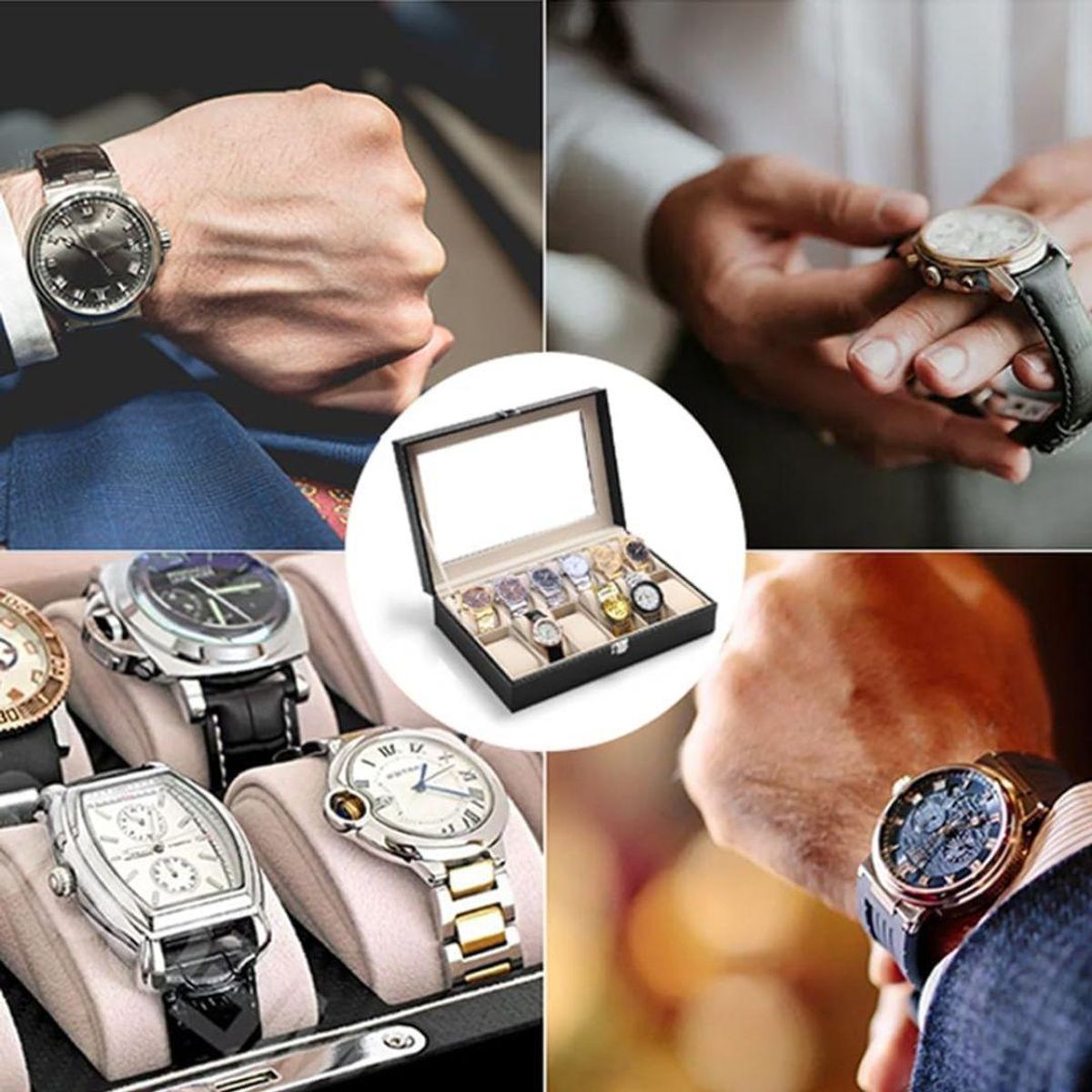 GENERICO - Caja Organizadora de Relojes de PU con 6 Compartimentos