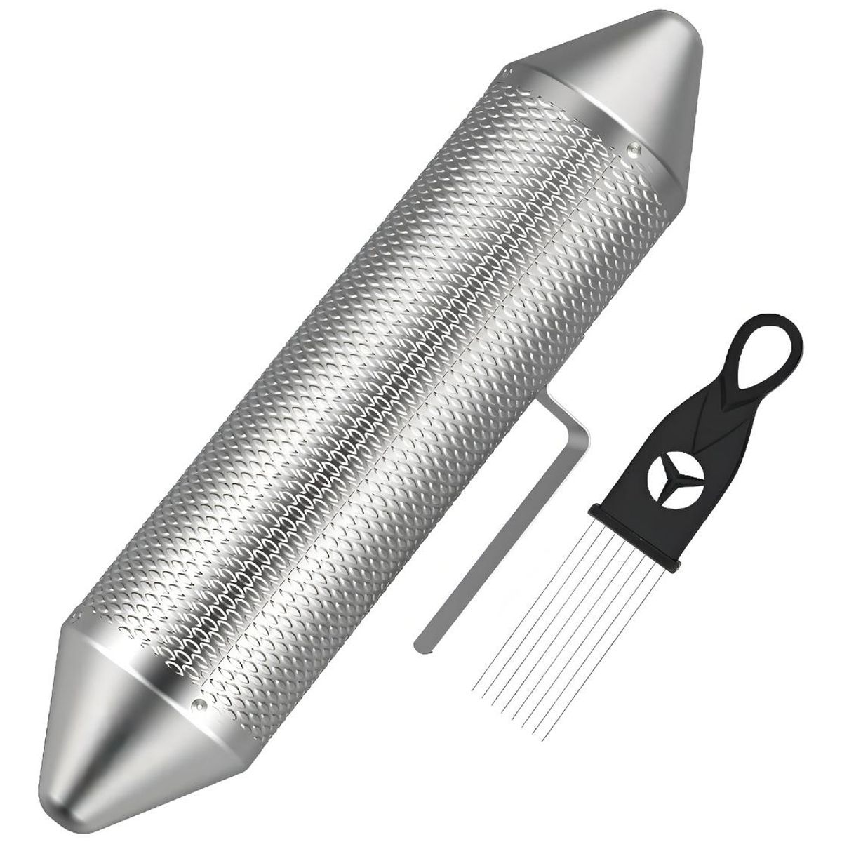 GENERICO - Guiro Metálico de Acero Inoxidable con Raspador Incluido.