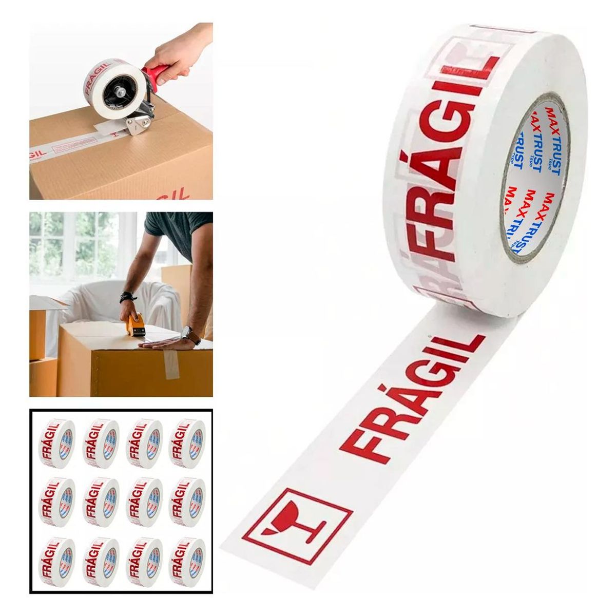 GENERICO - Pack de 12 Cintas de Embalaje Frágil 250 Metros 48mm