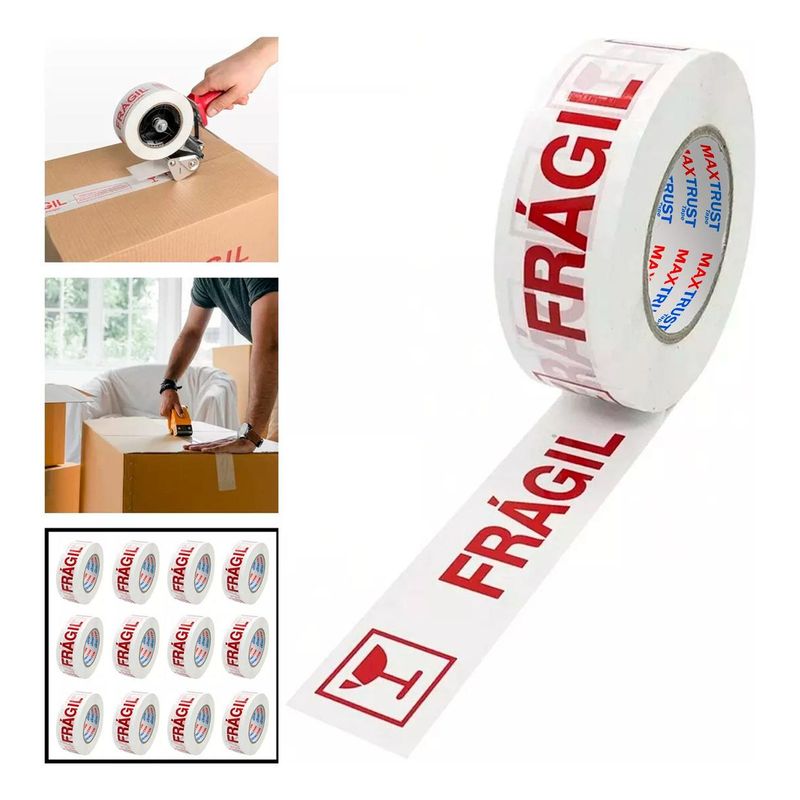 GENERICO - Pack de 12 Cintas de Embalaje Frágil 250 Metros 48mm