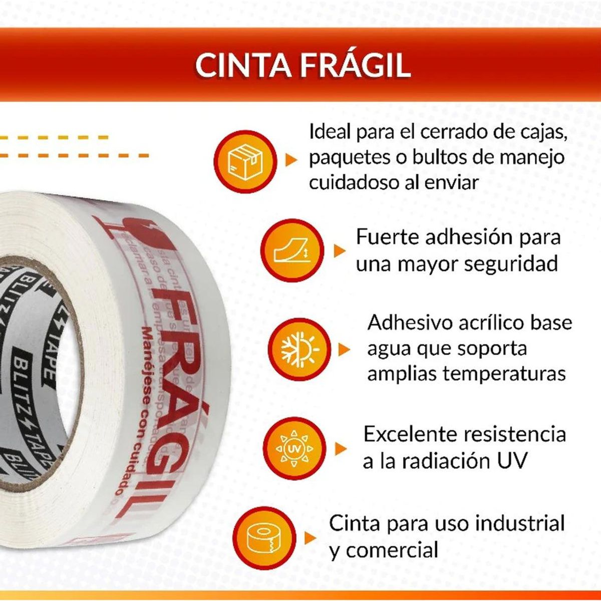 GENERICO - Pack de 12 Cintas de Embalaje Frágil 250 Metros 48mm