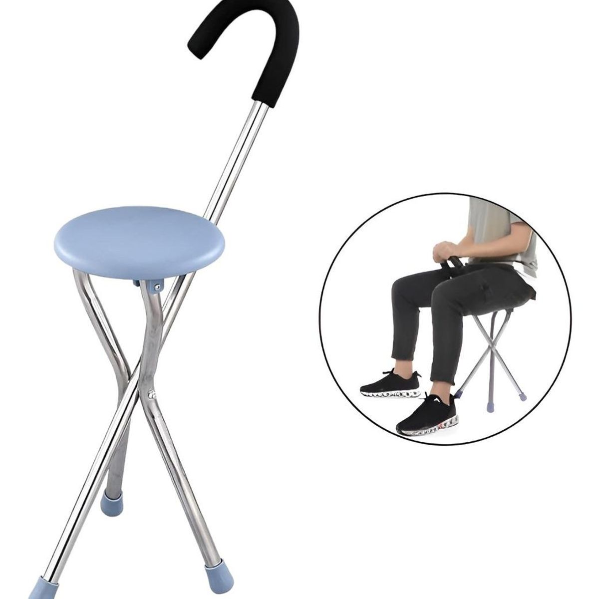 GENERICO - Bastón Ortopédico Plegable con Asiento para Adulto Mayor