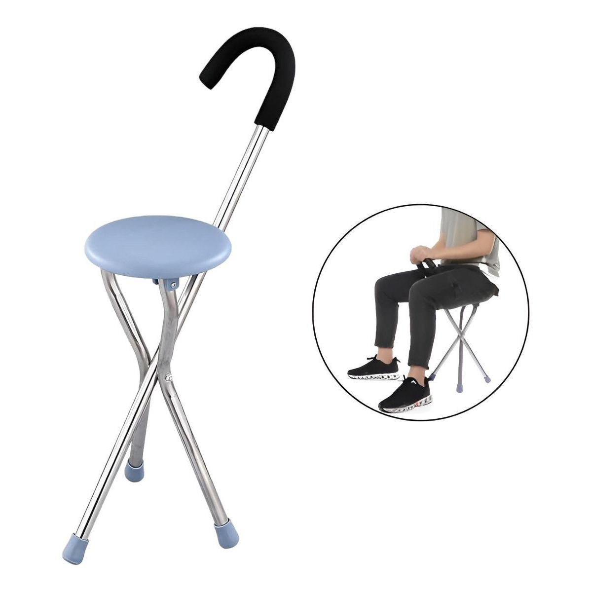 GENERICO - Bastón Ortopédico Plegable con Asiento para Adulto Mayor