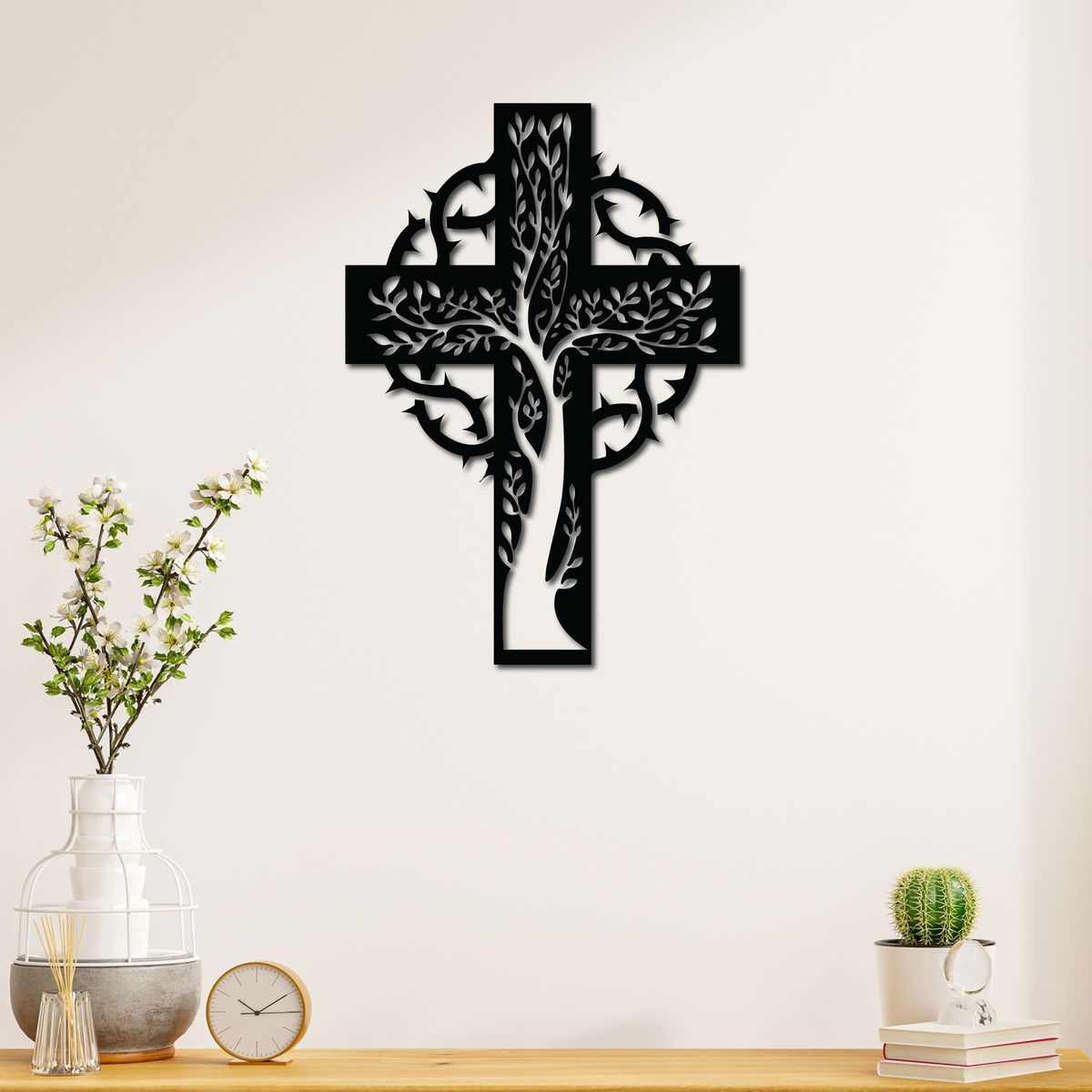 ELAB PROPIA - Cuadro Cruz Fe Radiante 50x35cm - Calado En Madera Fun Republic