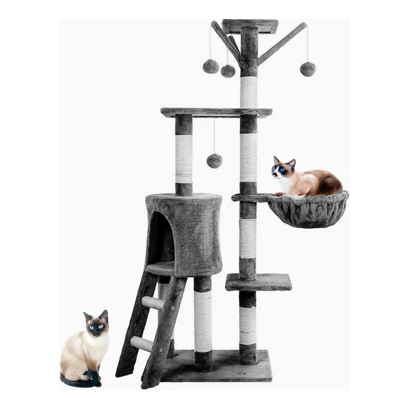 GENERICO - Rascador gimnasio para gatos con hamacas y caja de descanso