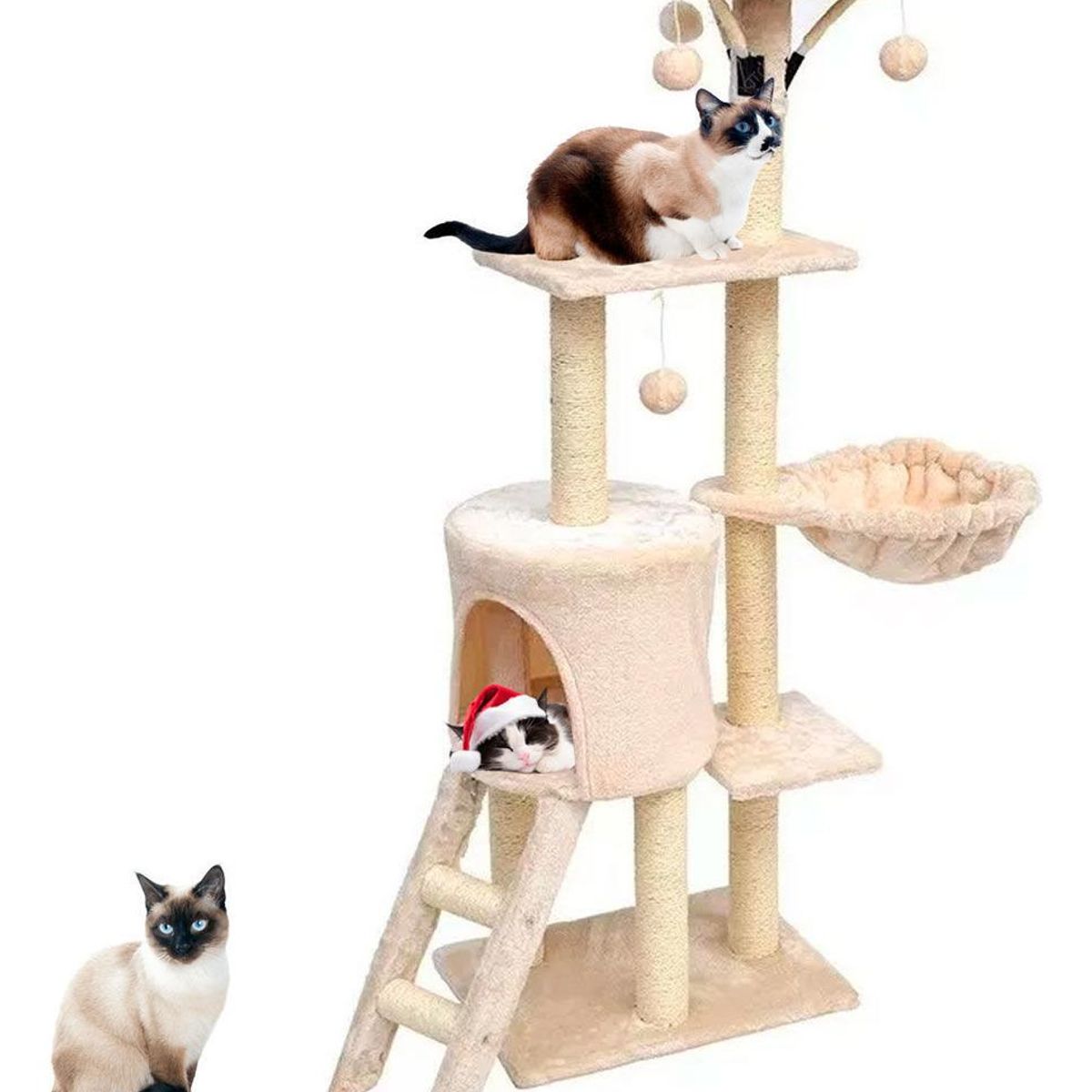 GENERICO - Rascador gimnasio para gatos con hamacas y cajas - Beige