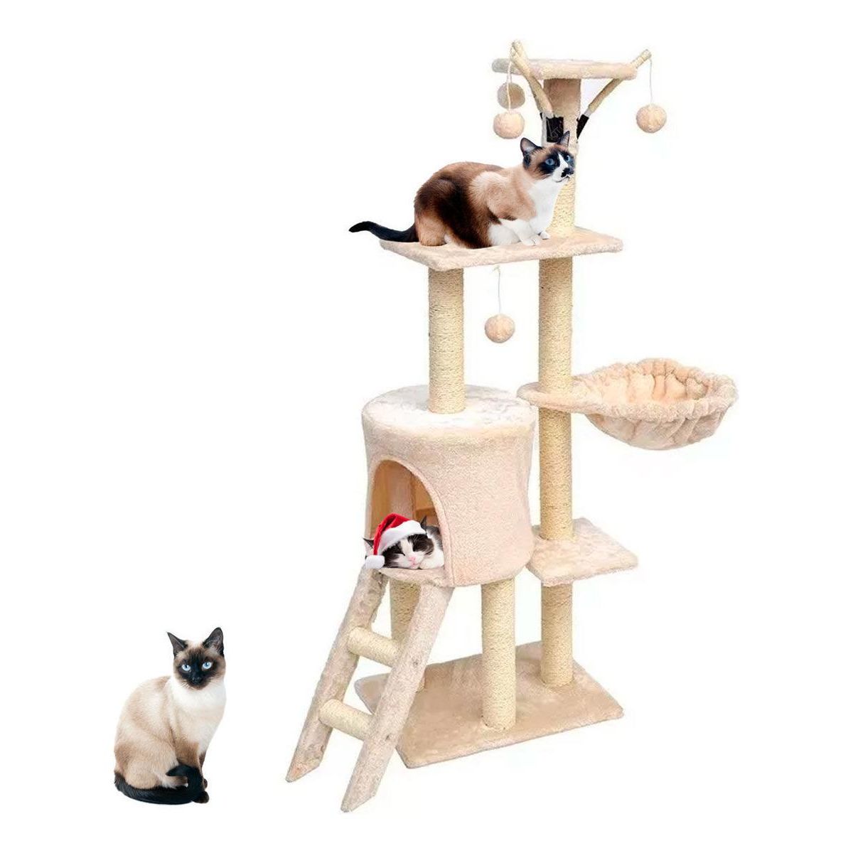 GENERICO - Rascador gimnasio para gatos con hamacas y cajas - Beige