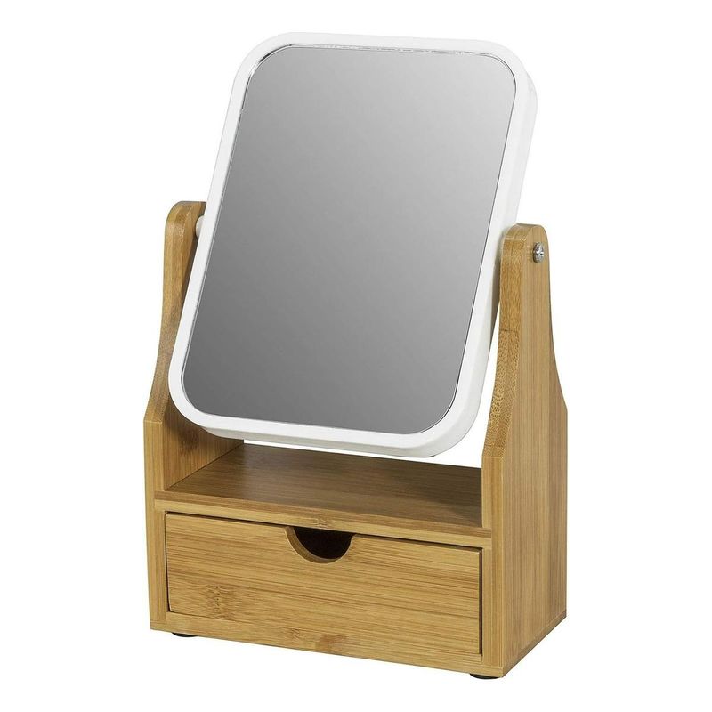 GENERICO - Espejo de Maquillaje 360° con Cajón de Bambú