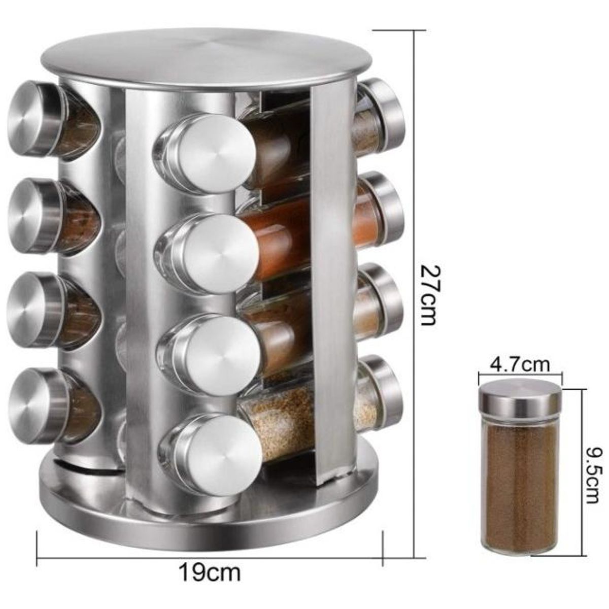 GENERICO - Especiero Giratorio de Acero Inoxidable con 14 Frascos