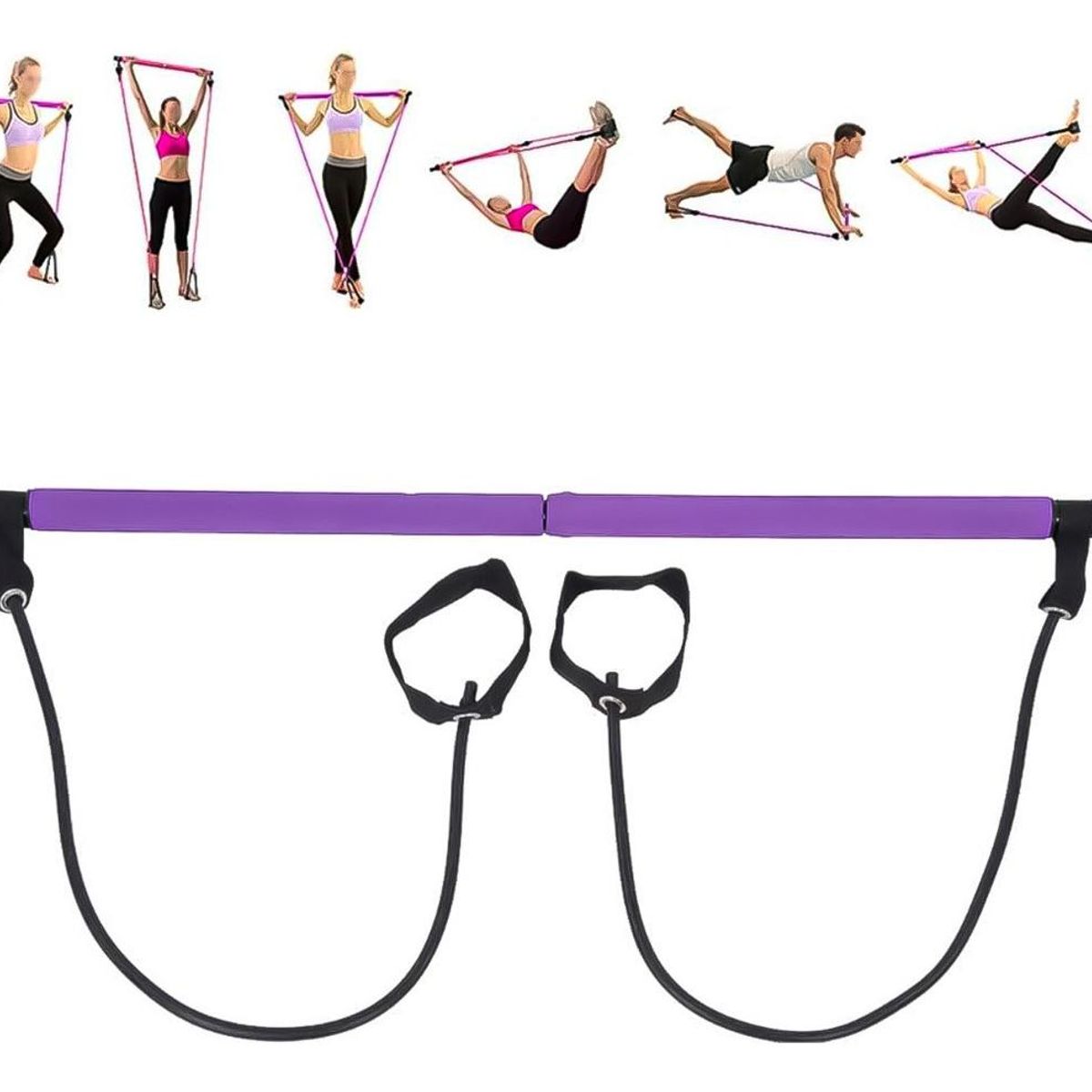 GENERICO - Barra de Pilates con Banda Elástica para Ejercicio y Yoga