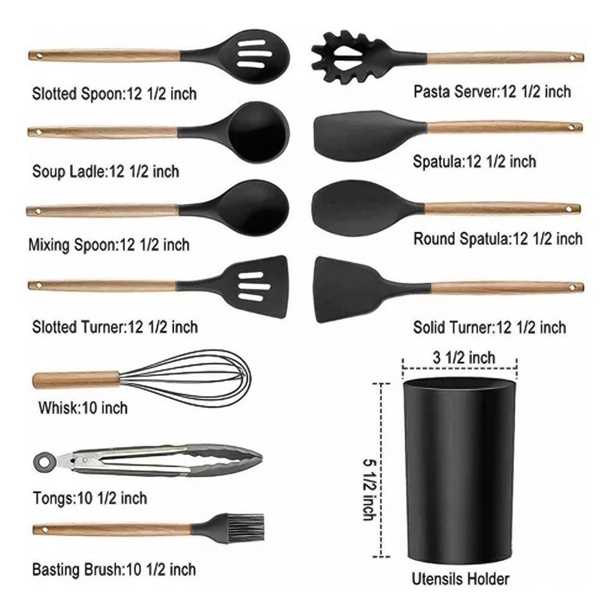 GENERICO - Set de 11 Utensilios de Cocina de Silicona con Mango de Madera