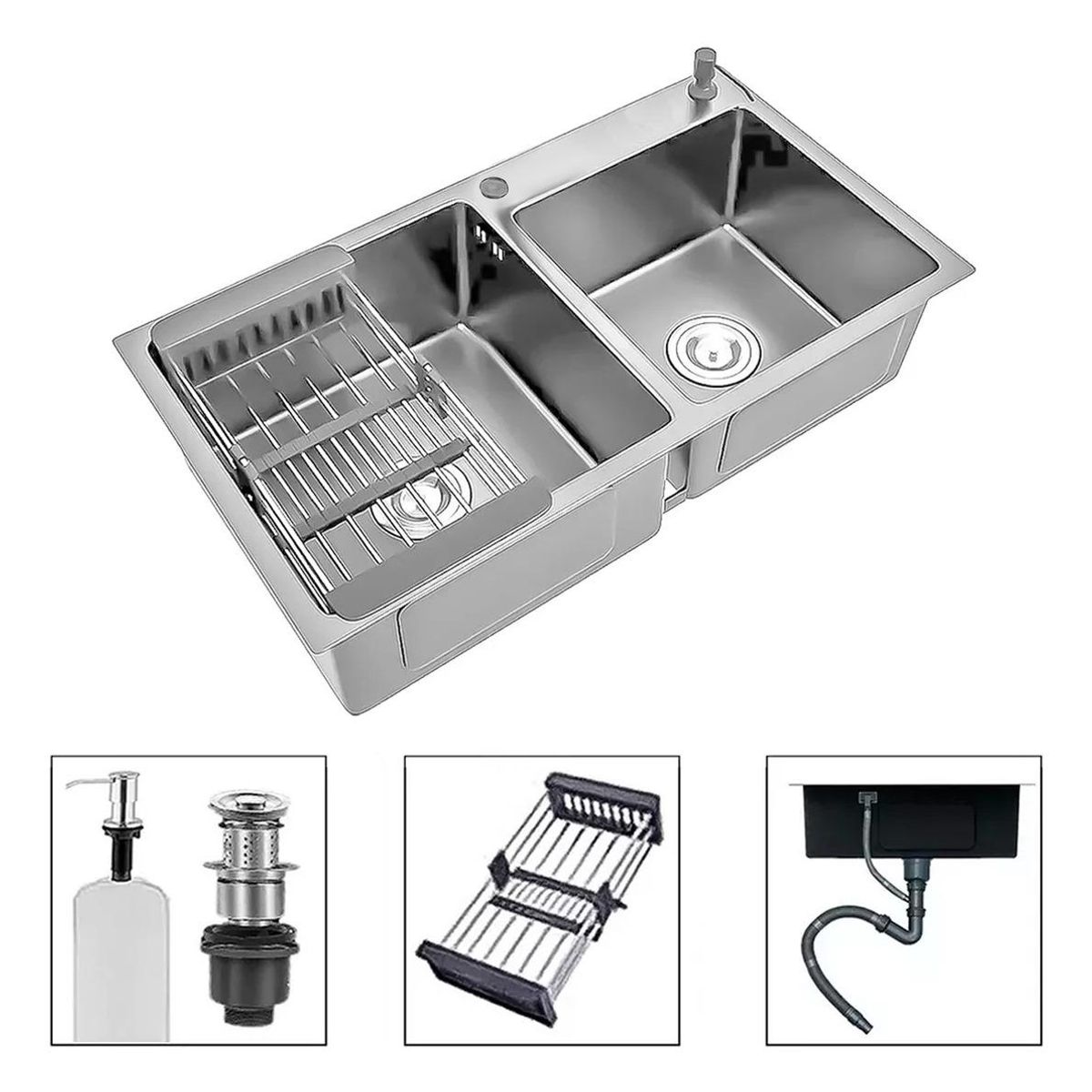 GENERICO - Lavaplatos Doble 78x43cm Acero Inoxidable Cepillado