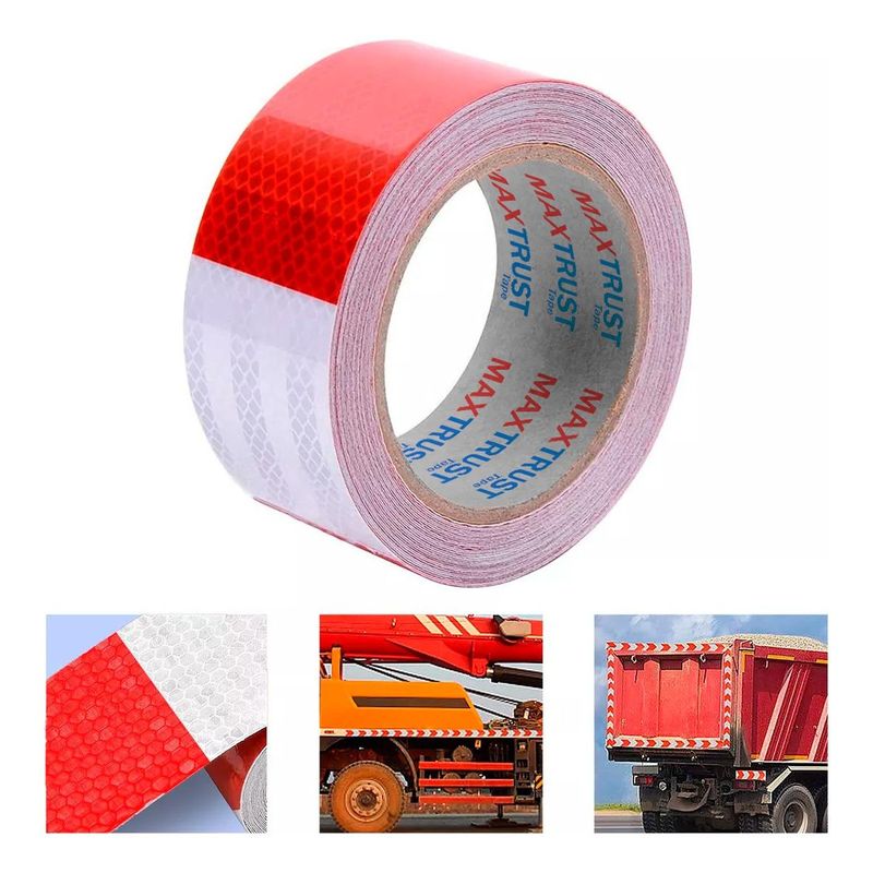 GENERICO - Cinta Reflectante Bicolor Plana Blanco y Rojo 5cm x 25m