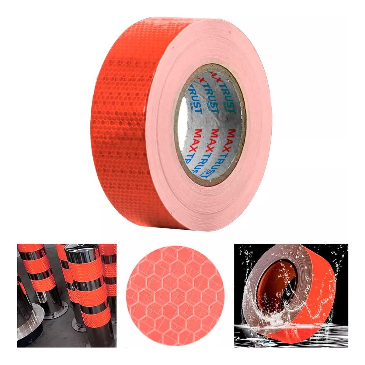 GENERICO - Cinta Reflectante Roja Fluorescente 5cm x 25m Pack de 6