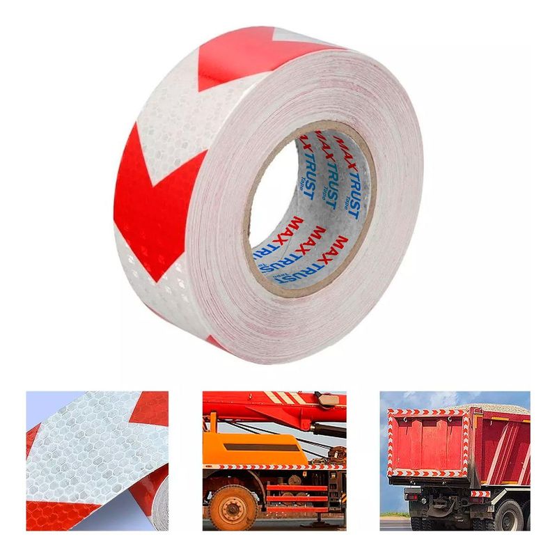 GENERICO - Cinta Reflectante Bicolor Flecha Blanco Rojo 5cm x 25m