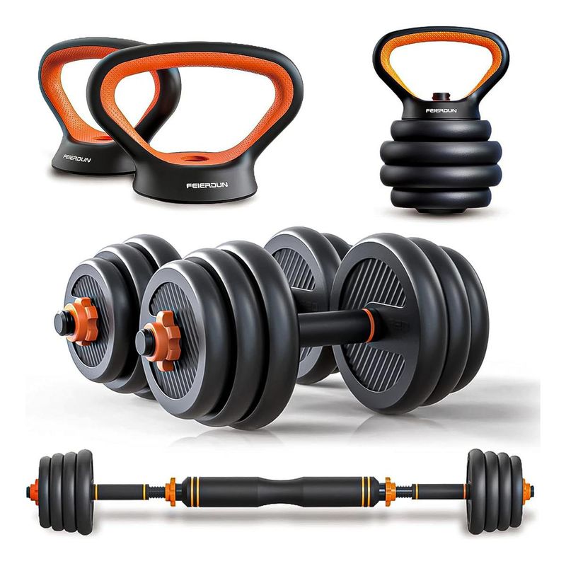 GENERICO - Set de Mancuernas Ajustables 20kg con Kettlebell y Barras