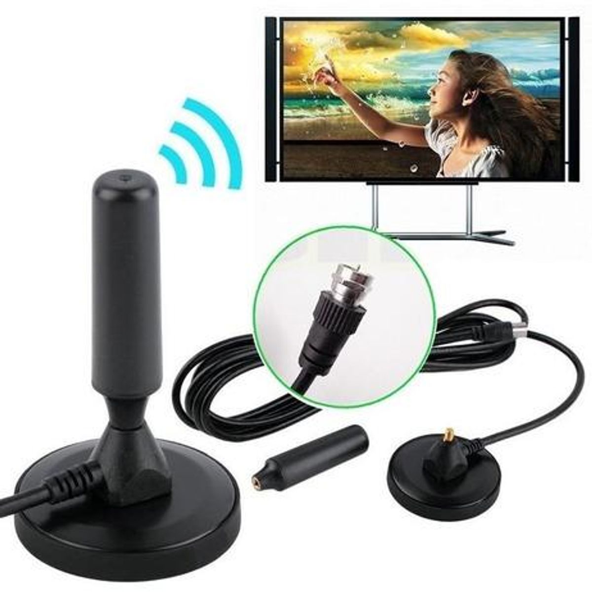 GENERICO - Antena Digital HD Interior 360° Coaxial para TV