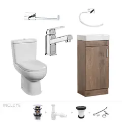 STRETTO - Pack Baño Castilla - Mueble + Sanitario + Grifería + Accesorios.