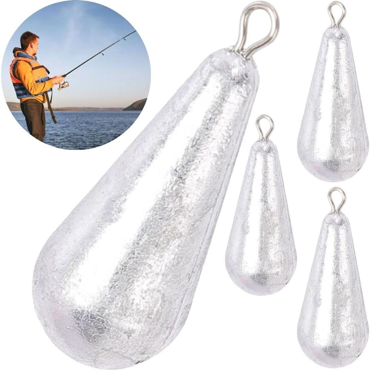 GENERICO - Set de 4 Plomos de Pesca Acero Inoxidable 40g