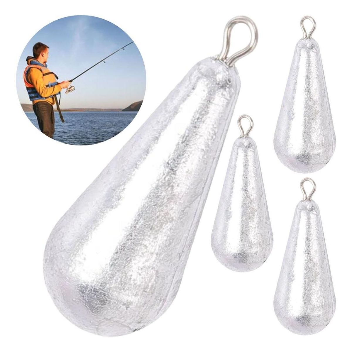 GENERICO - Set de 4 Plomos de Pesca Acero Inoxidable 40g