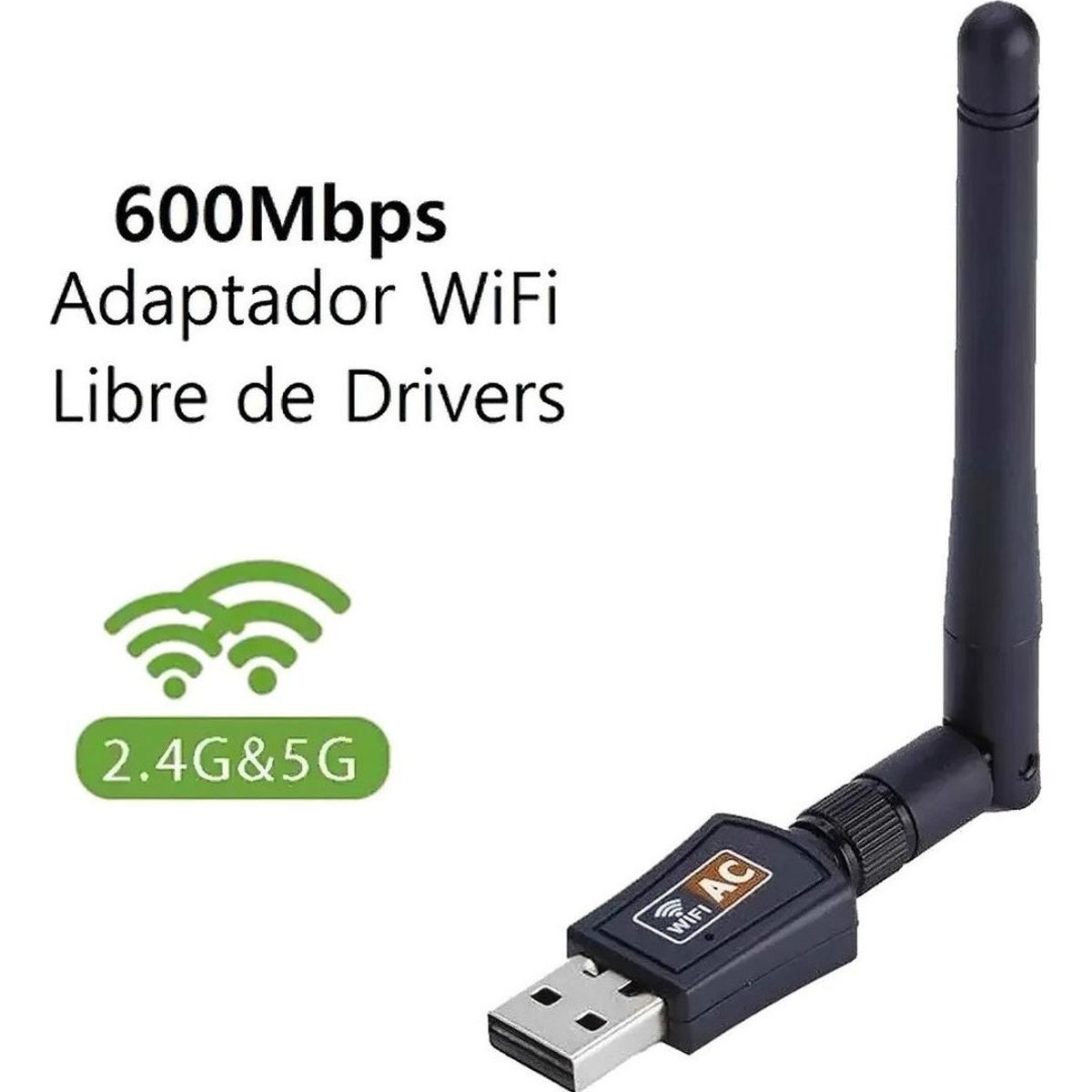 GENERICO - Adaptador Wifi USB Doble Banda 600Mbps con Antena