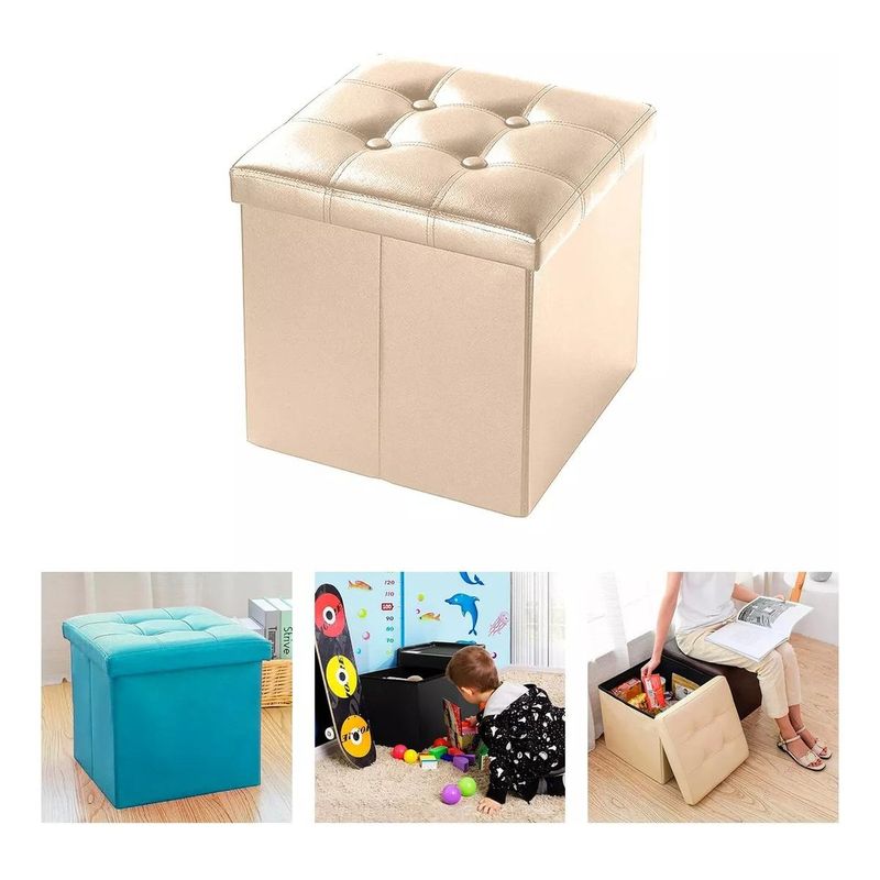 GENERICO - Puff Baul Plegable Ecocuero Organizador 38x38 cm