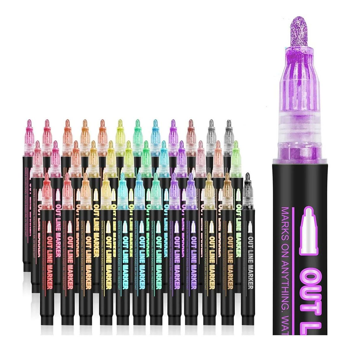 GENERICO - Set de 24 Plumones Metalizados para Lettering Outline