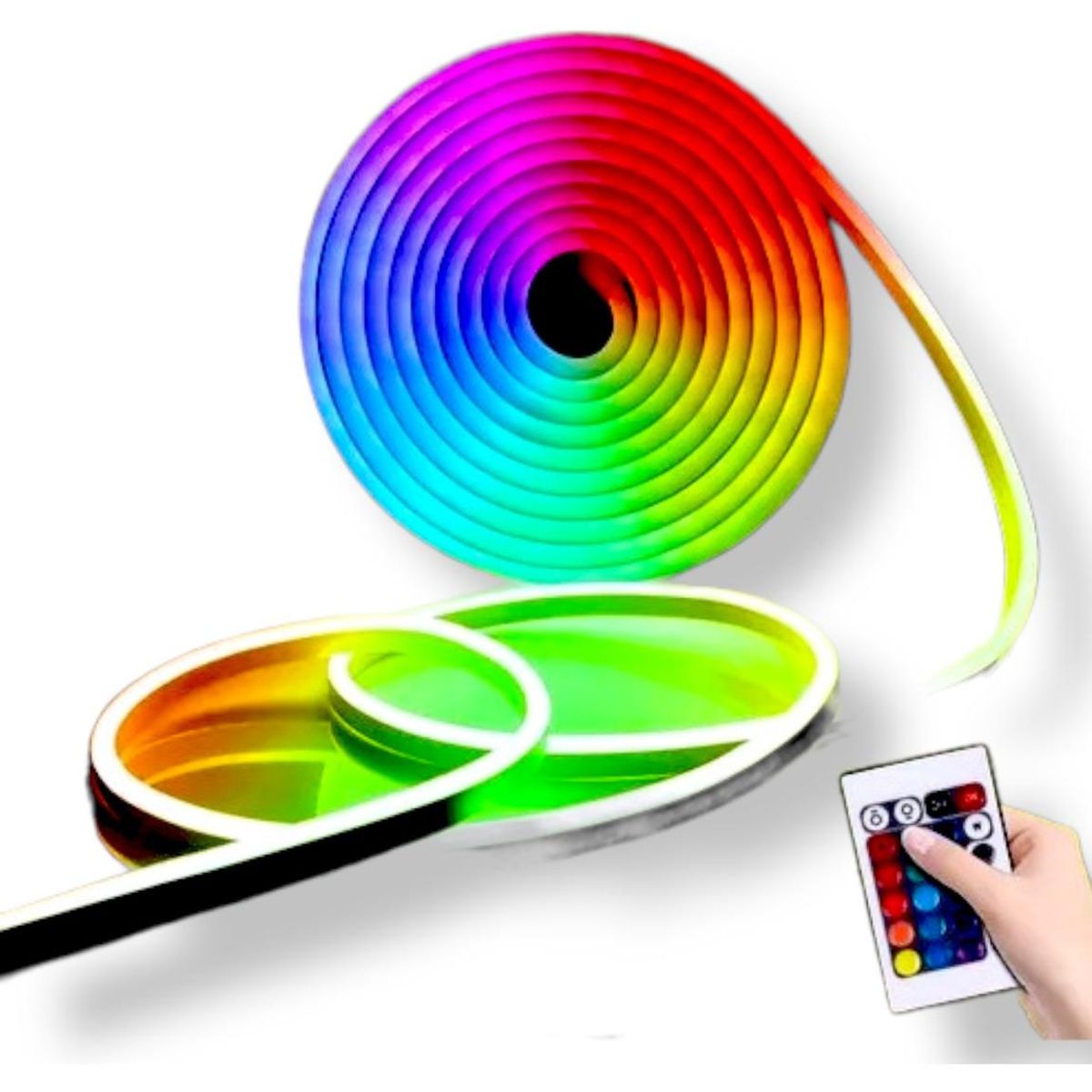 GENERICO - Tira de Luz LED Neon Flex RGB 5m 12V con Control Remoto