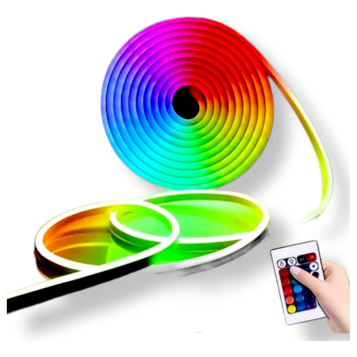 GENERICO - Tira de Luz LED Neon Flex RGB 5m 12V con Control Remoto