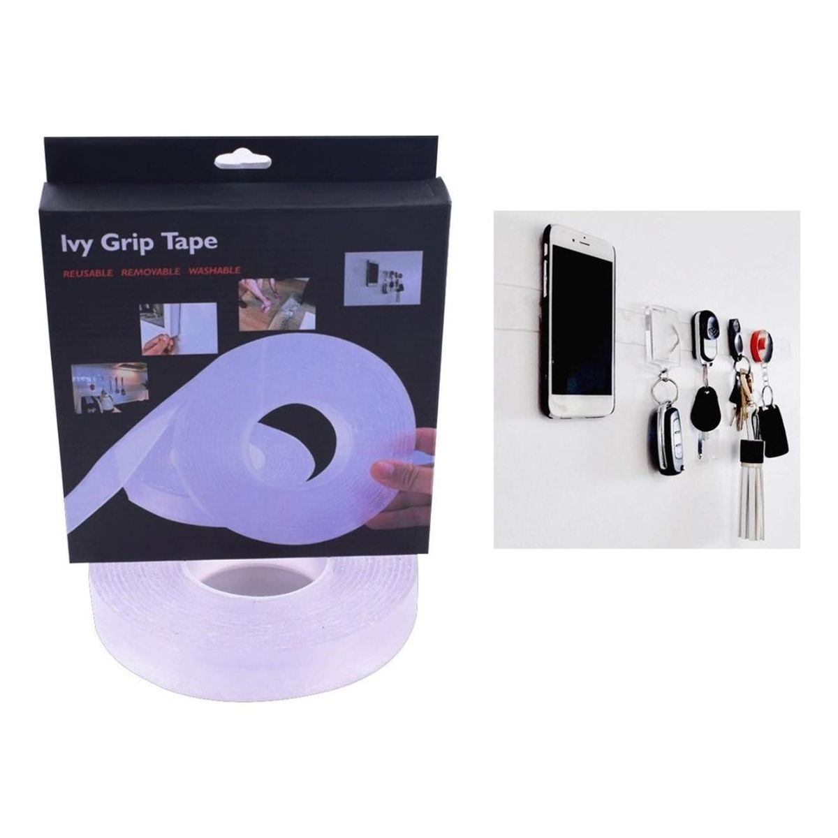 GENERICO - Cinta Adhesiva Mágica Doble Cara Reusable Transparente 3m