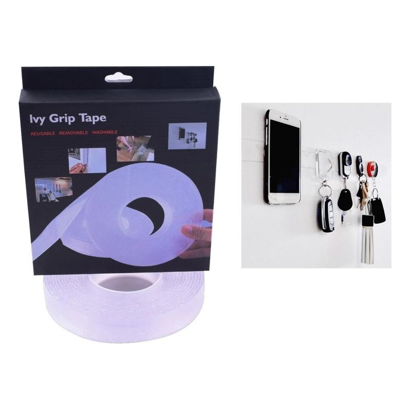 GENERICO - Cinta Adhesiva Mágica Doble Cara Reusable Transparente 3m