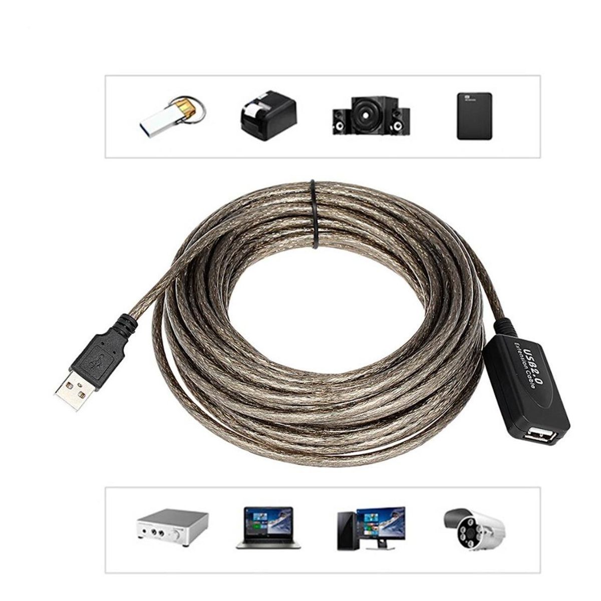 GENERICO - Cable USB Activo Blindado 10 Metros Color Gris Oscuro