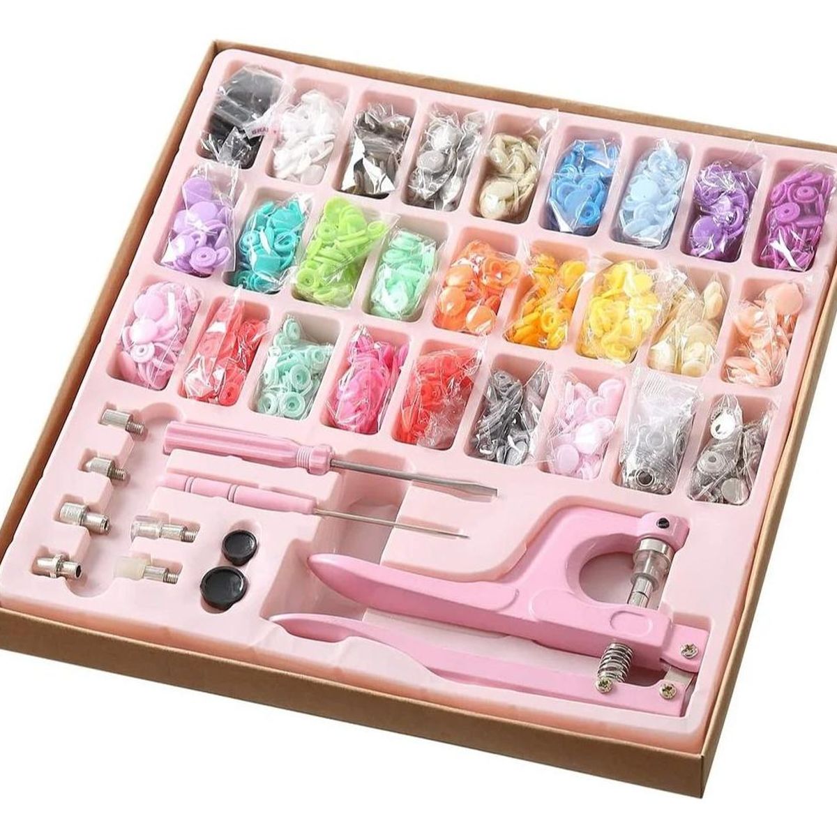 GENERICO - Kit Completo de Pinza Remachadora con 270 Broches para Costura.