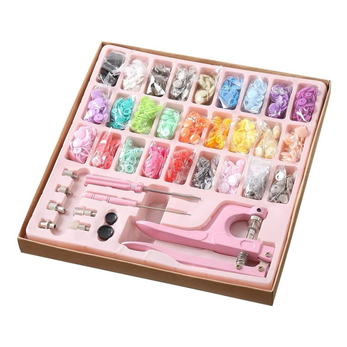 GENERICO - Kit Completo de Pinza Remachadora con 270 Broches para Costura.