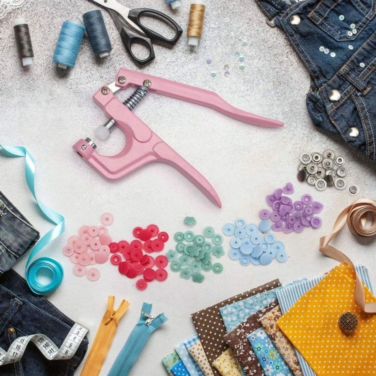 GENERICO - Kit Completo de Pinza Remachadora con 270 Broches para Costura.