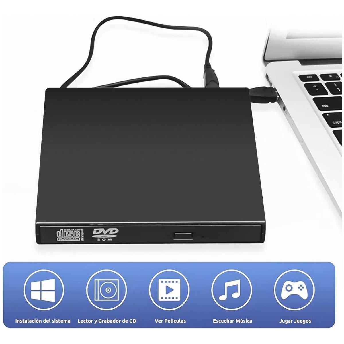 GENERICO - Lector CD Externo USB 30 y 20 para Computadoras