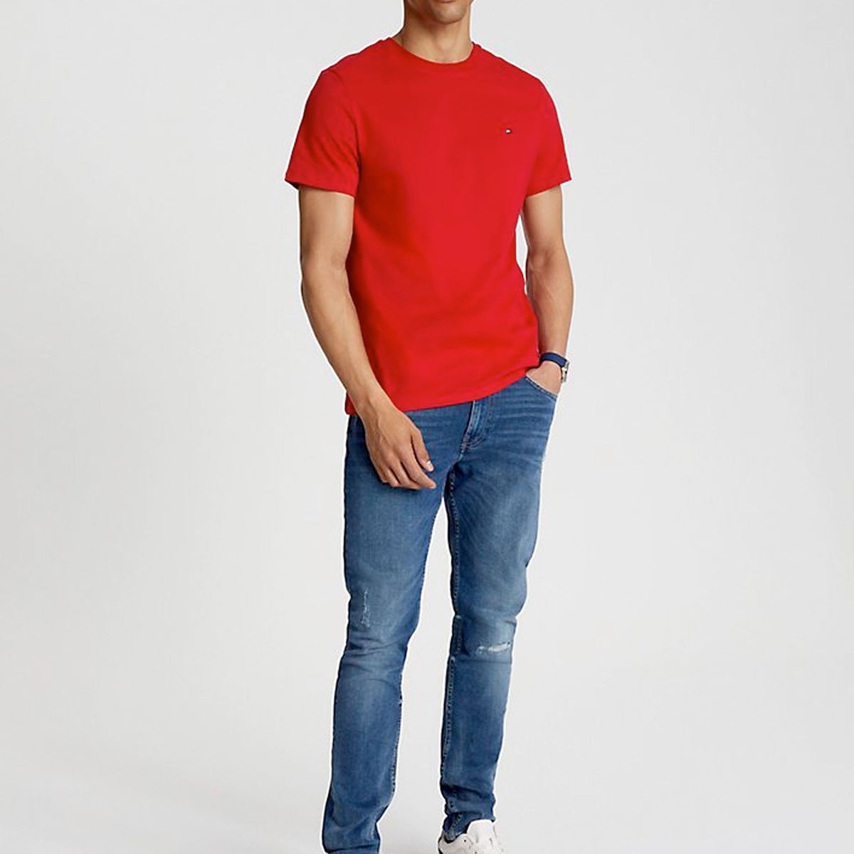 TOMMY HILFIGER - Polera Essential Cotton C-Neck Slim Fit Rojo Tommy Hilfiger