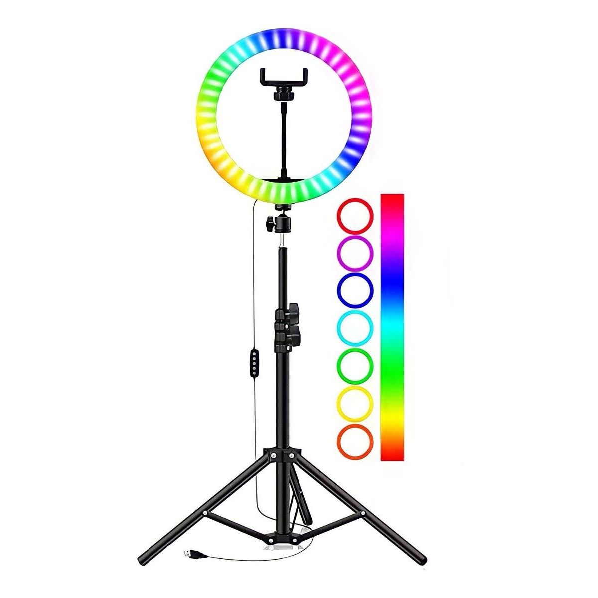 GENERICO - Aro de Luz LED RGB Multicolor 26cm con Trípode Ajustable