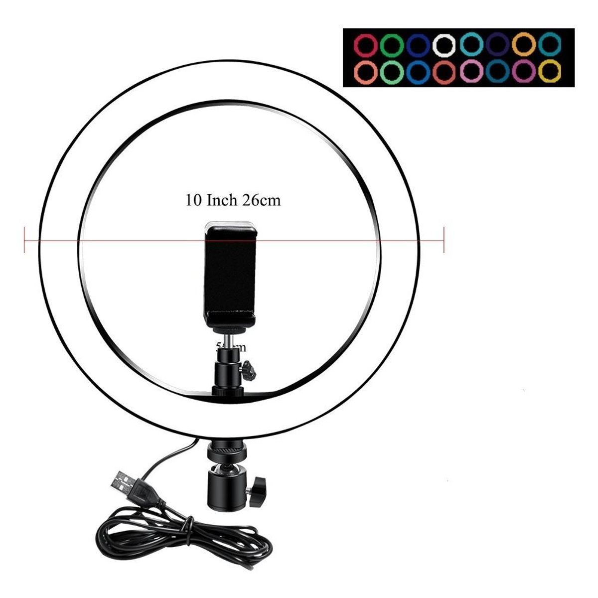 GENERICO - Aro de Luz LED RGB Multicolor 26cm con Trípode Ajustable