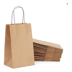 GENERICO - Bolsas Ecológicas de Papel Kraft con Asa - Pack de 50 Unidades